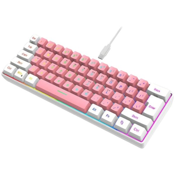 Waterproof RGB Backlit Keyboard With Detachable Type-C Cable - Pink/White