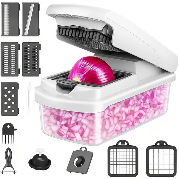 Vegetable Chopper, 15 in 1 Multifunctional Food Chopper with Container