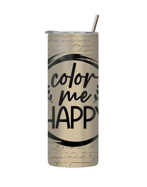 Happy 20 Oz Tumbler with Lid Straw Calligraphy Quotes Graphic Present 124