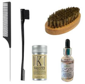 IKT Wax Stick, Edge Brush & Rat Tail Comb with Beard Brush & Hair Oil ...