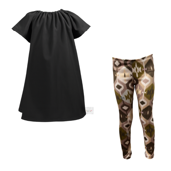 Kids- Girls Gathered Peasant Neck-Top &amp; Capri Legging-Ikat Stone
