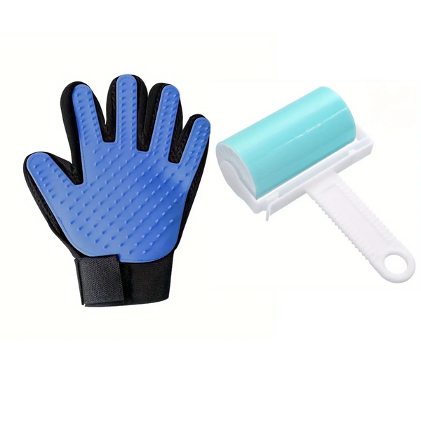 Pet Grooming Set - Gentle Deshedding Glove for Pets &amp; Lint Roller