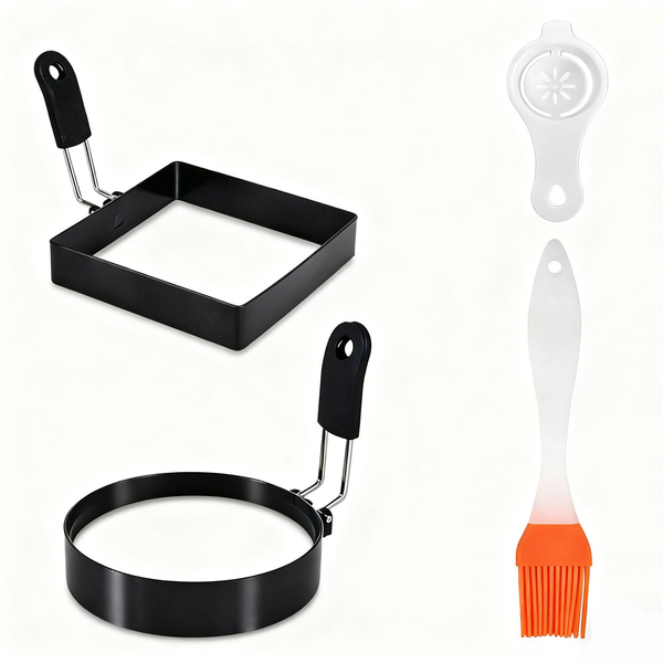 2-Piece Stainless Steel Egg Ring Set with Brush &amp; Egg Filter