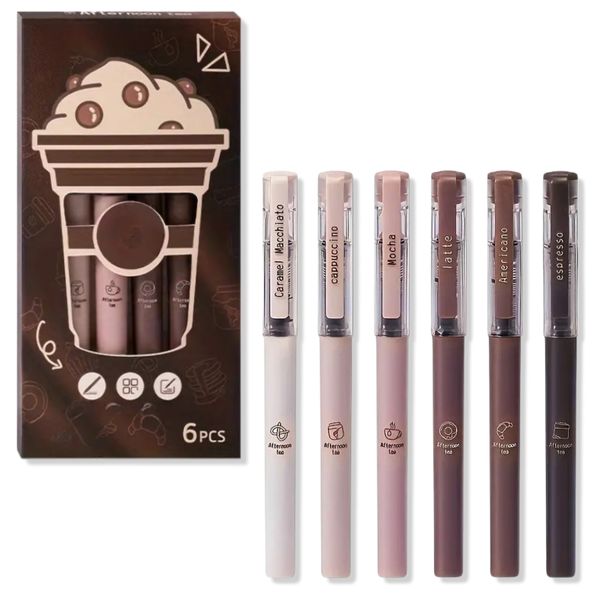 BrewWrite 6pc Coffee-Themed Quick-Dry Gel Pen Set - Black ink