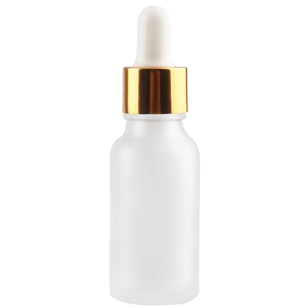 Travel-friendly 30ml Frosted Glass Bottle with Gold Eye Dropper - White