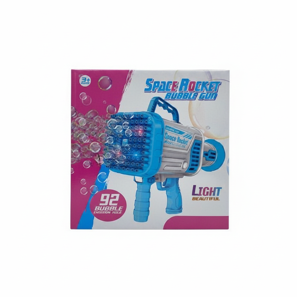Rechargeable Space Rocket Bubble Gun with 92 Holes and Lights