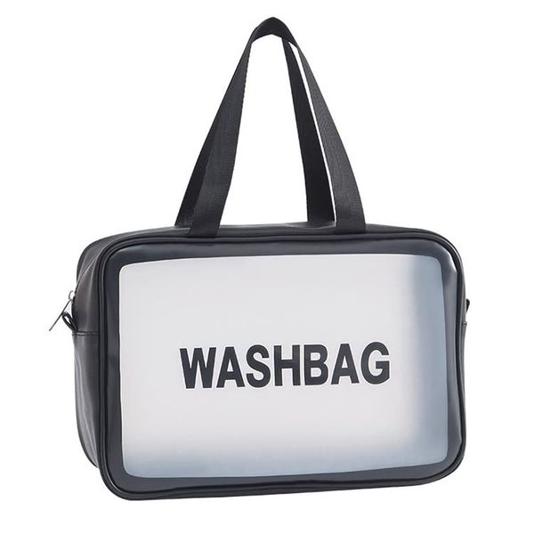 Frosted Large Capacity Waterproof Toiletry Bag with Handle - Black