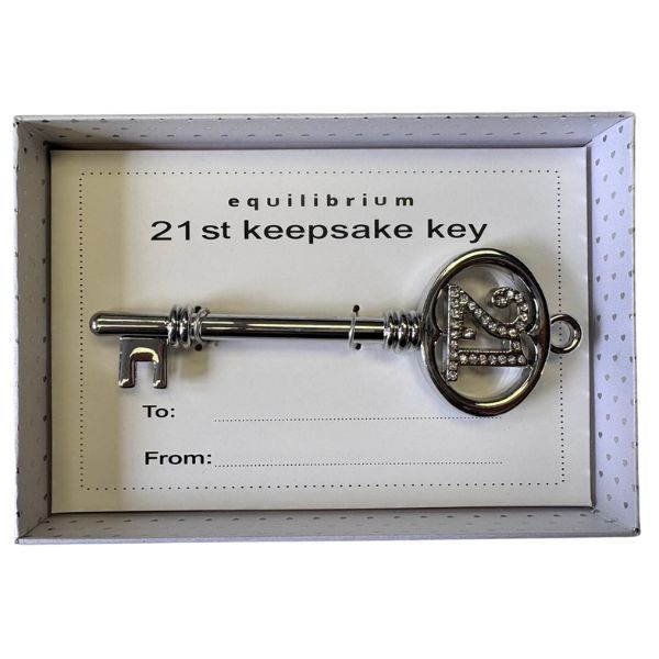 Equilibrium Oval Diamante Large 21st Keepsake Key 12cm Silver Plated