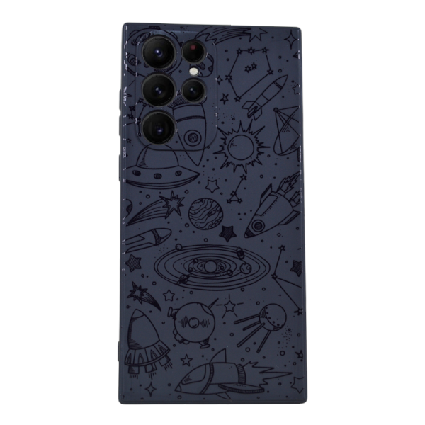 High Quality Space Print Phone Case Compatible With Samsung Galaxy S22 Ultra - Black