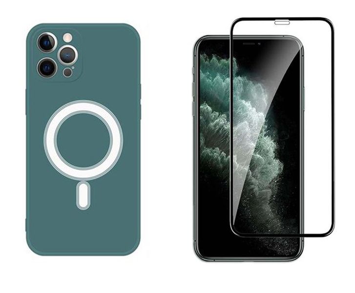 Green Soft Silicone Cases Magnetic For Iphone 12 Series (set of 2 )