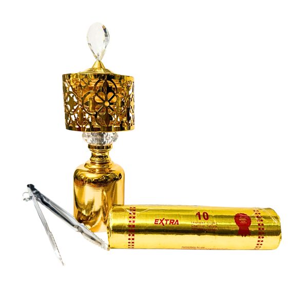 Premium Floral Dome Bakhoor/ Incense Burner Set with Charcoal &amp; Tongs COMBO