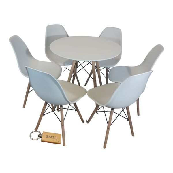 White Chair with White Table with Keychain - Set For 6