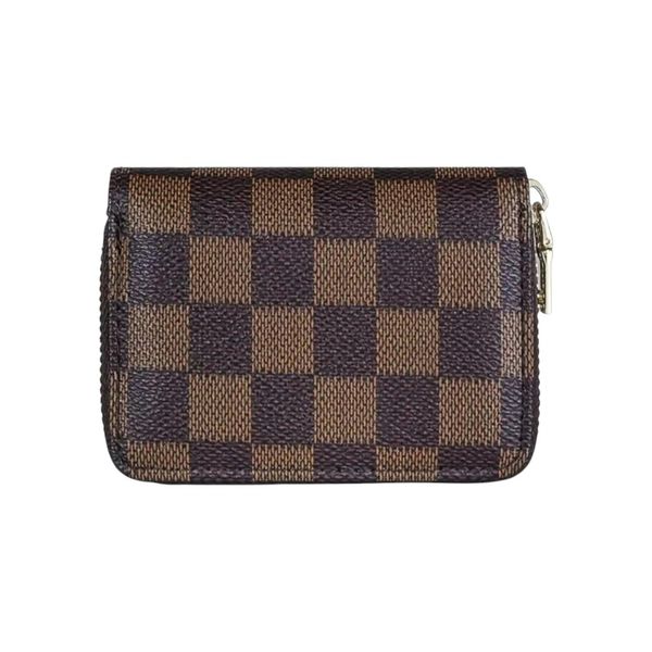 Premium Checkered Card Holder Wallet with 9 Card Slots - Brown