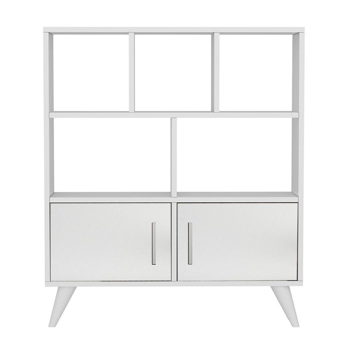 Modern Wooden Bookshelf With 5 Shelves & 2 Doors White Buy Online