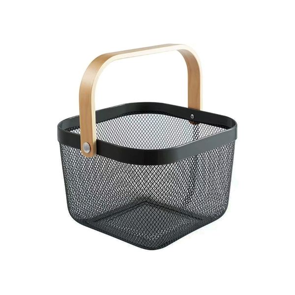 Pract Pack - Steel Mesh Storage Basket with Bamboo Handle