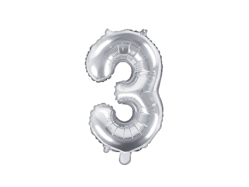 Foil Balloon Number "3", 35cm, Silver
