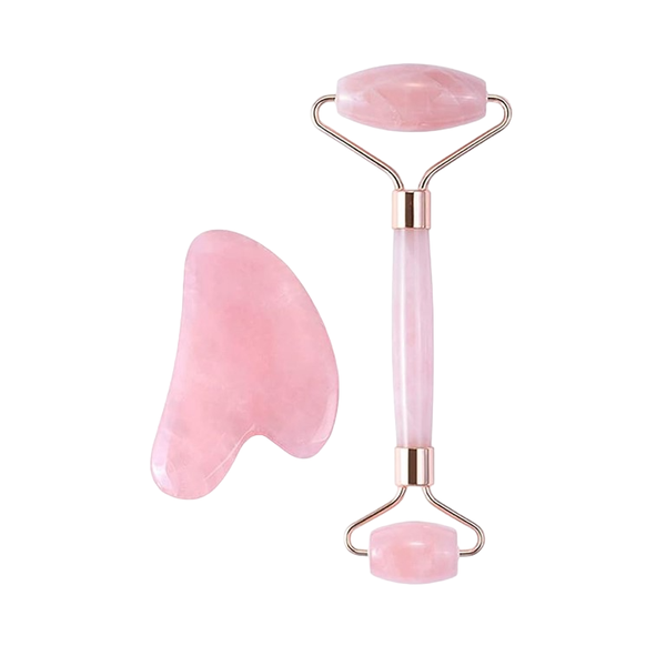 Natural Jade Rose Quartz Stone Facial Roller &amp; Gua Sha Set