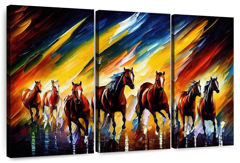 Canvas Art - Horses On The Run 3 Piece Abstract Painting Canvas Wall Art