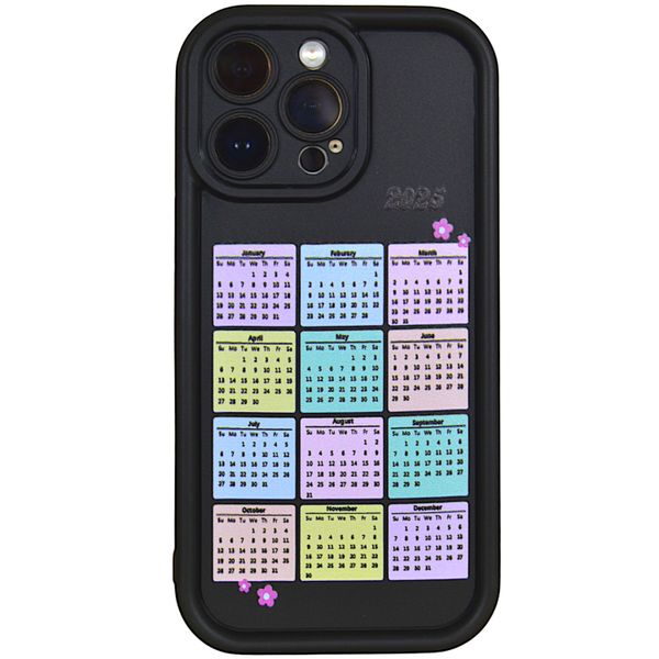 Phone Case with 2025 Calendar Print &amp; Bubble Edge for iPhone 14 Pro - Black