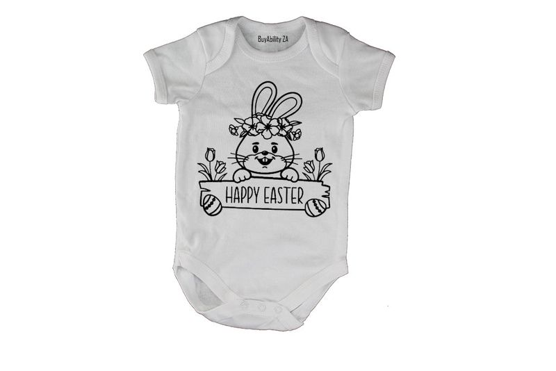 Happy Easter - Bunny Sign - Short Sleeve - Baby Grow