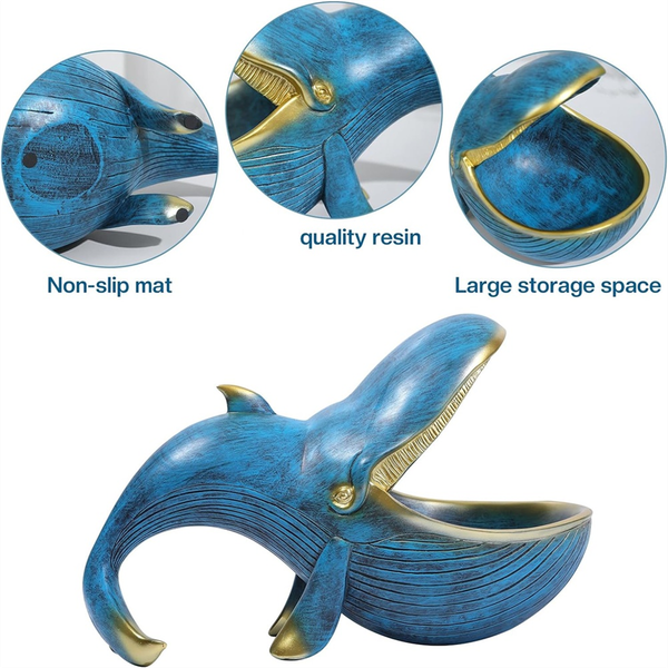 Whale Statue Resin Whale Figurine Fun Candy Dish Key Bowl Navy Blue