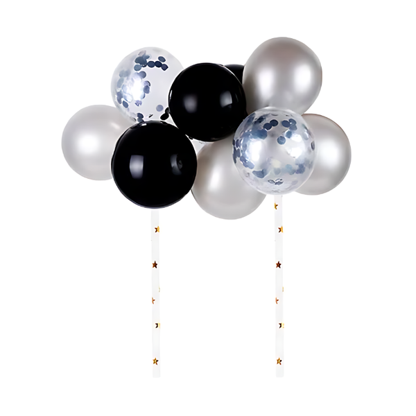 Balloon Cake Topper Set 14 piece- Rose Gold/White