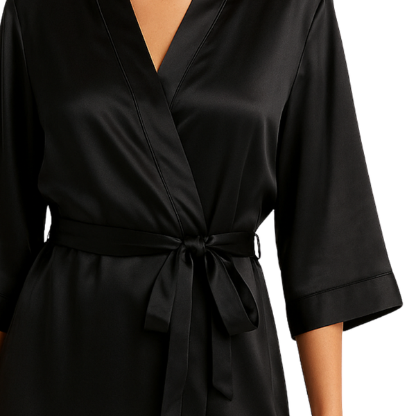 Elegant Black Satin 3/4 Sleeve Gown