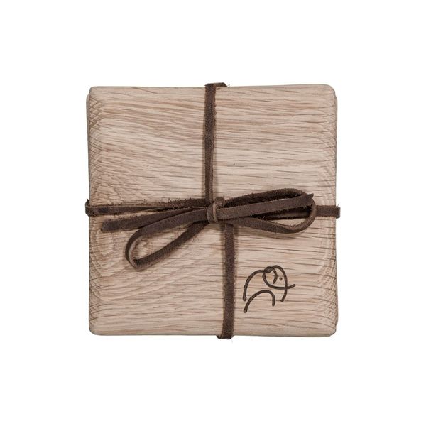 Weathered Oak Square Tapered Edge Coaster Set of 4 with Ellie Design