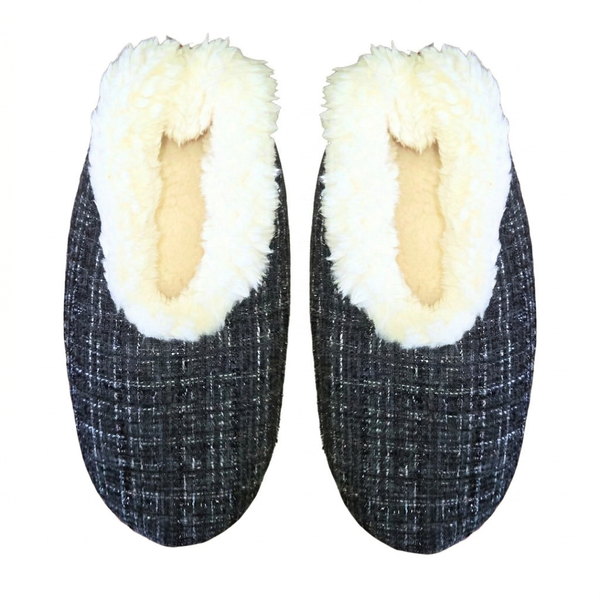 Snoozies Womens Sparkle Tweed Fleece Slippers Black - Soft Non-Skid Soles