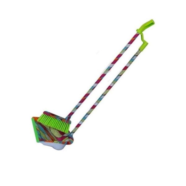 Totally Long Broom and Stand Up Dustpan Set - Green and Pink