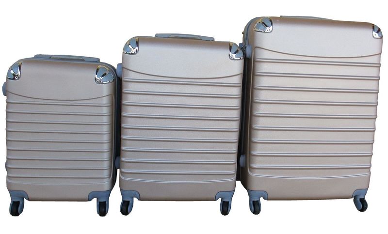 3-Piece ABS Hard-Shell Luggage Set with Spinner Wheels &amp; Champagne/Silver