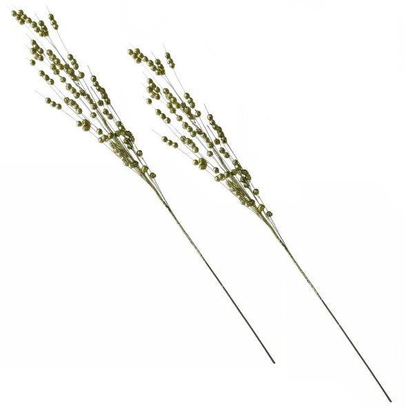 Christmas Decorations - Glitter Holly Berry Stems - Set of 2 (80cm)
