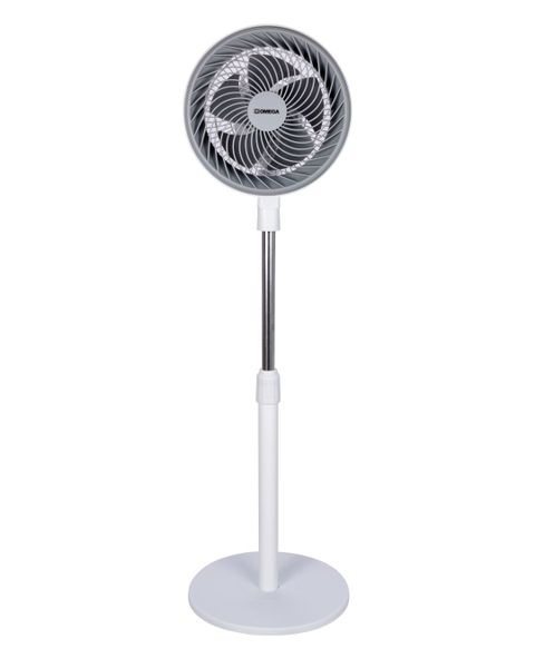 Omega 12-Inch Pedestal Fan with Powerful Airflow - Grey and White
