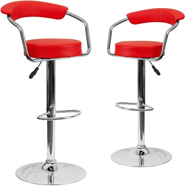 Bar Stools with Arms and Chrome Base - Set of 2 - Black