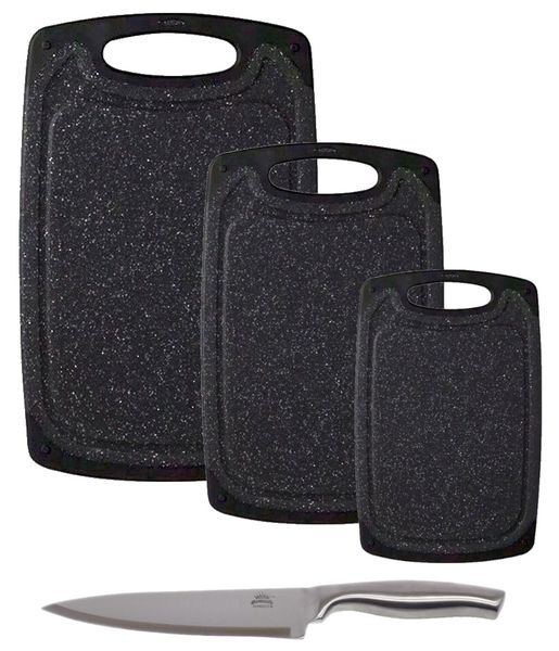 Elegant 3 Piece Cutting Board Set &amp; Chef Knife - Heavy Duty