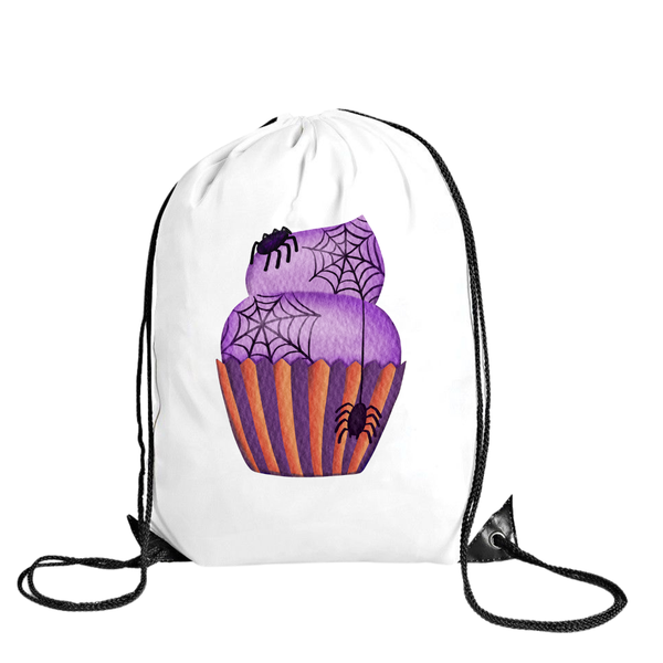 Katz Designs - Drawstring Bag -Polyester - Cupcake Spiders Purple