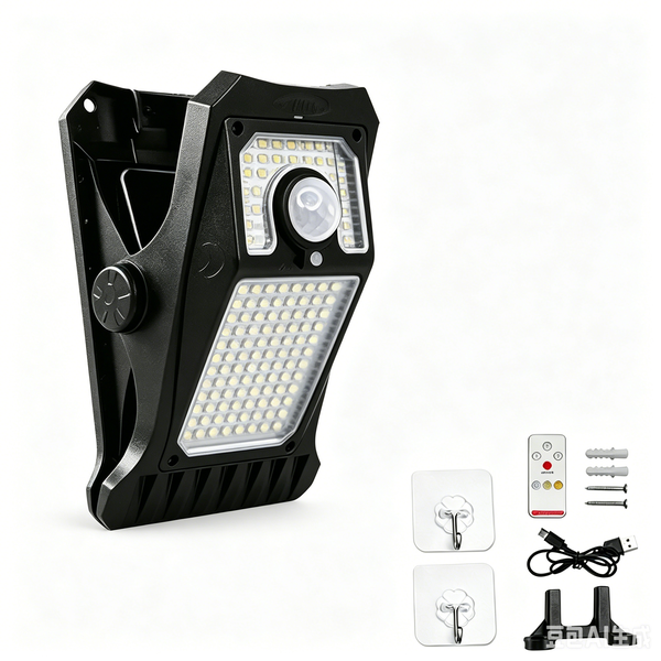 Chargeable 118LED Outdoor Solar Clip Security Light, 3 Modes 3 Color Temp,