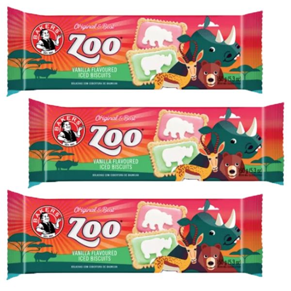 Bakers Zoo Vanilla Iced Biscuits 150g - Pack of 3