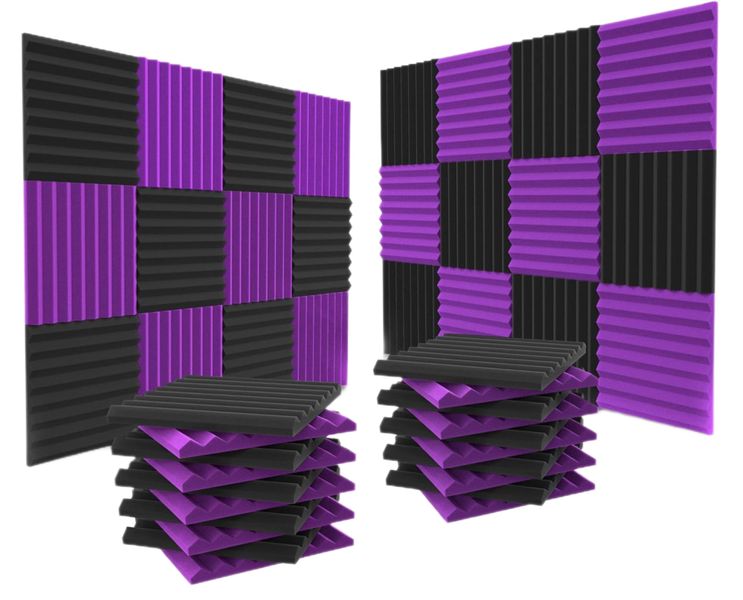 Purple/Black Acoustic Foam Panels - Studio Sound Proofing - 12 Pack