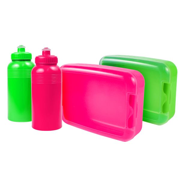 Lumoss - Large Lunchbox with Water Bottle Set - 2 Pack Neon Green &amp; Magenta