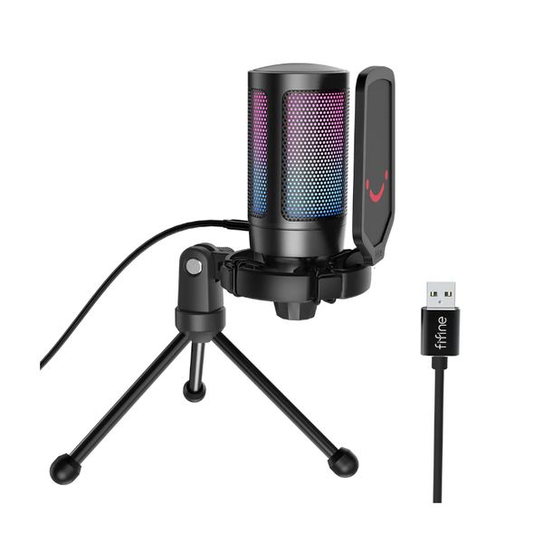 Fifine Ampligame Usb Rgb Microphone – Black image
