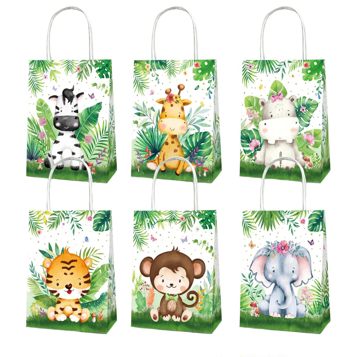 Party Favor Bags with Handles - Baby Safari Animals Theme - 12 Bags ...