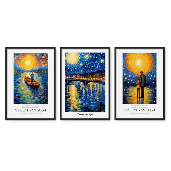 Cape Art Framed Canvas 3 Piece 45x65cm Van Gogh Starry Night Collection