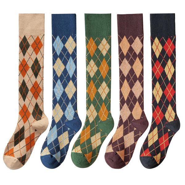 5-Pair Women's Knee High Argyle Novelty Cotton Socks