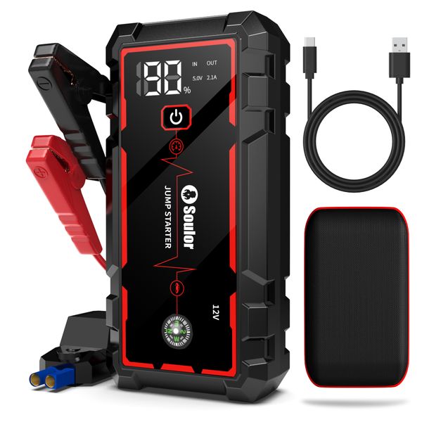 Soulor 6000A Peak Car Jump Starter with LED Display &amp; FastCharge Power Bank
