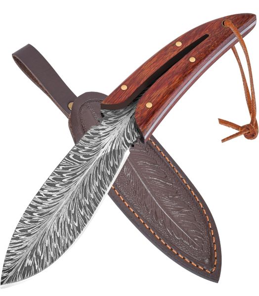 Feather designed Knife with Leather Scabbard