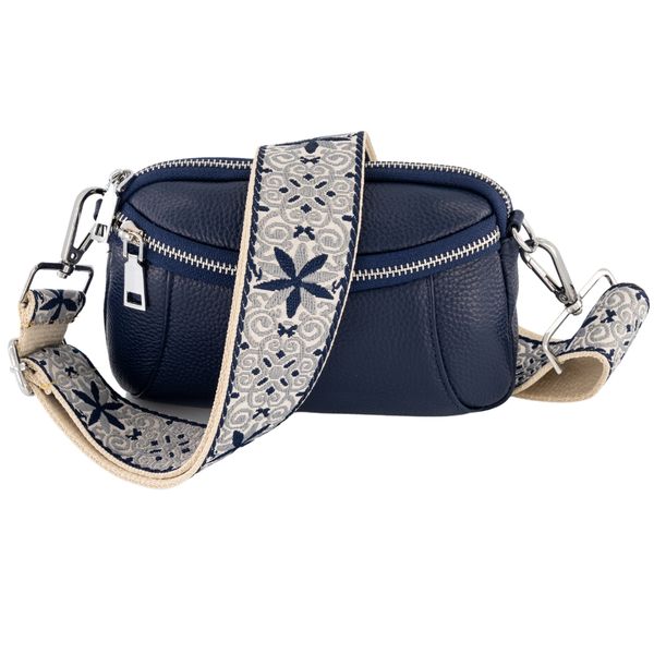 Mini Blue Genuine Leather Bag with Stylish Crossbody Strap