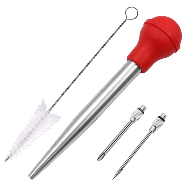 Stainless Steel Turkey Baster Cooking Set for BBQ Grill Baking - Black