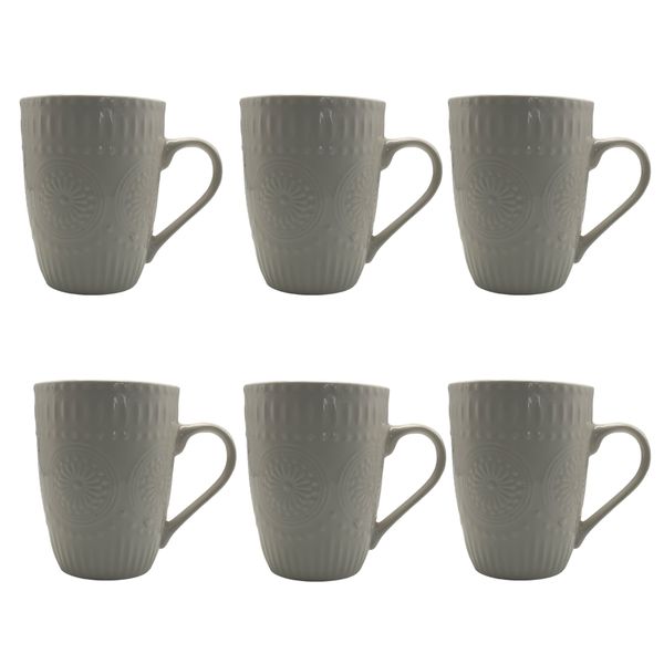 6 Piece Mug 350ml Embossed Pattern G