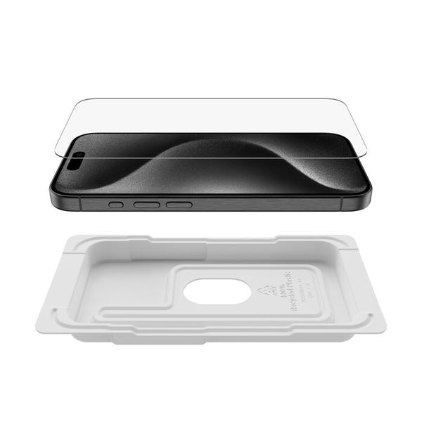 Belkin ScreenForce TemperedGlass Treated Screen Protector Compatible with iPhone 15, Slim, Crystal Clear, Scratch-Resistant, Full Screen Tempered